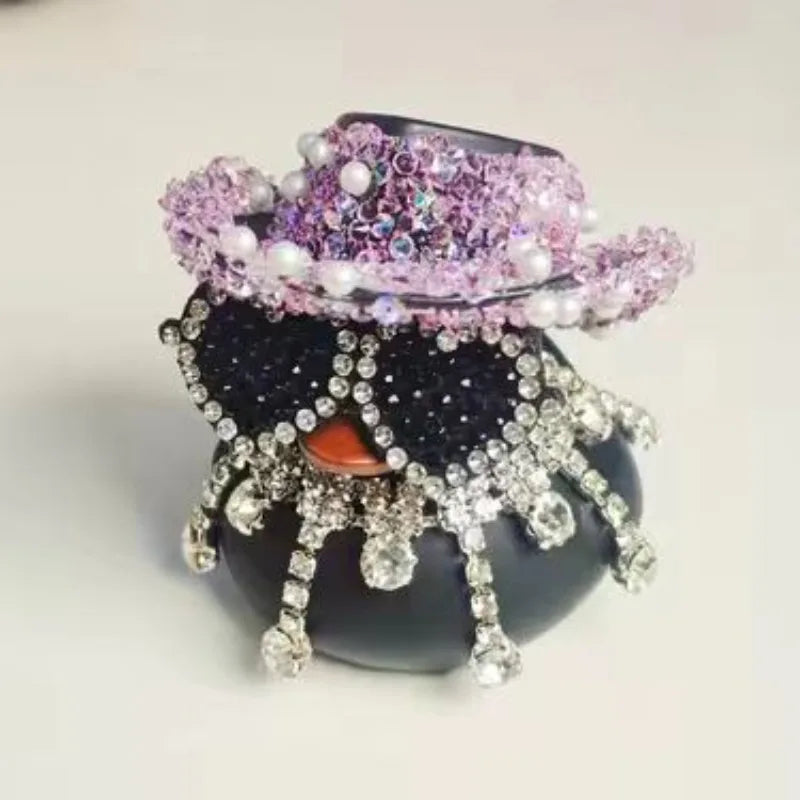 Bling Bing Pink Black Diamond Rubber Duck Car Ornaments Dashboard Decorations Luxury Car Decor Accessories for Ladies Men Women