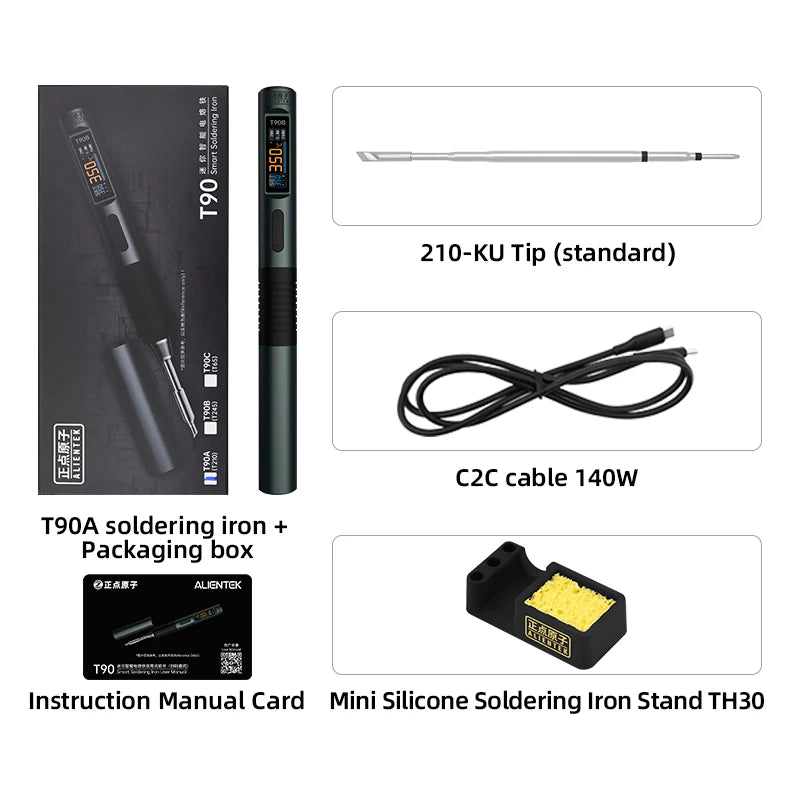 ALIENTEK T90 Smart Soldering Iron PD 140W Adjustable Temperature DC 28V 80-450℃ Welding Solder Station Kit C245 C210 T65 Tools