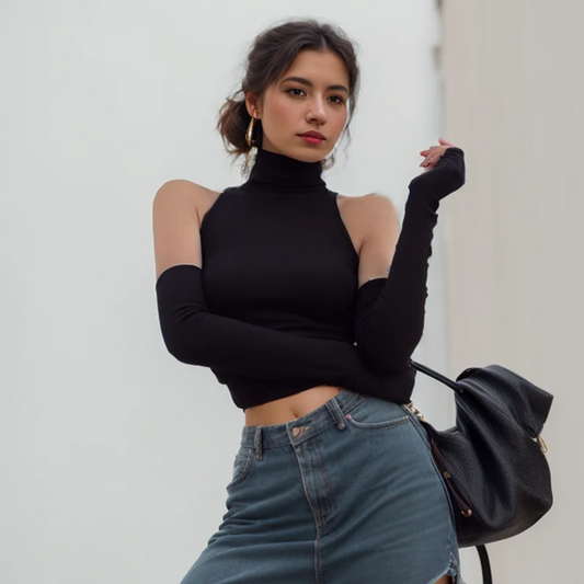 Woman Clothes Fall 2026 Tank Top Sleeve Cover Sleevless Side Pleats Turtleneck T-shirt  Sexy Ribbed Knitted Tops Y2k 2529