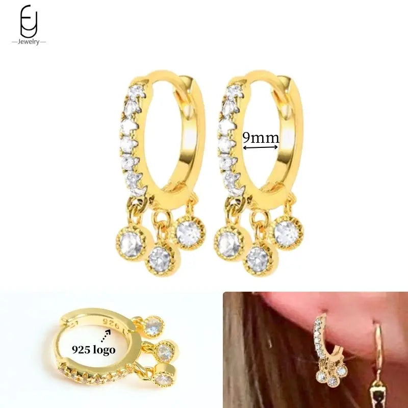 925 Sterling Silver Crystal Drop Earrings for Women - Heart & Flower Studs