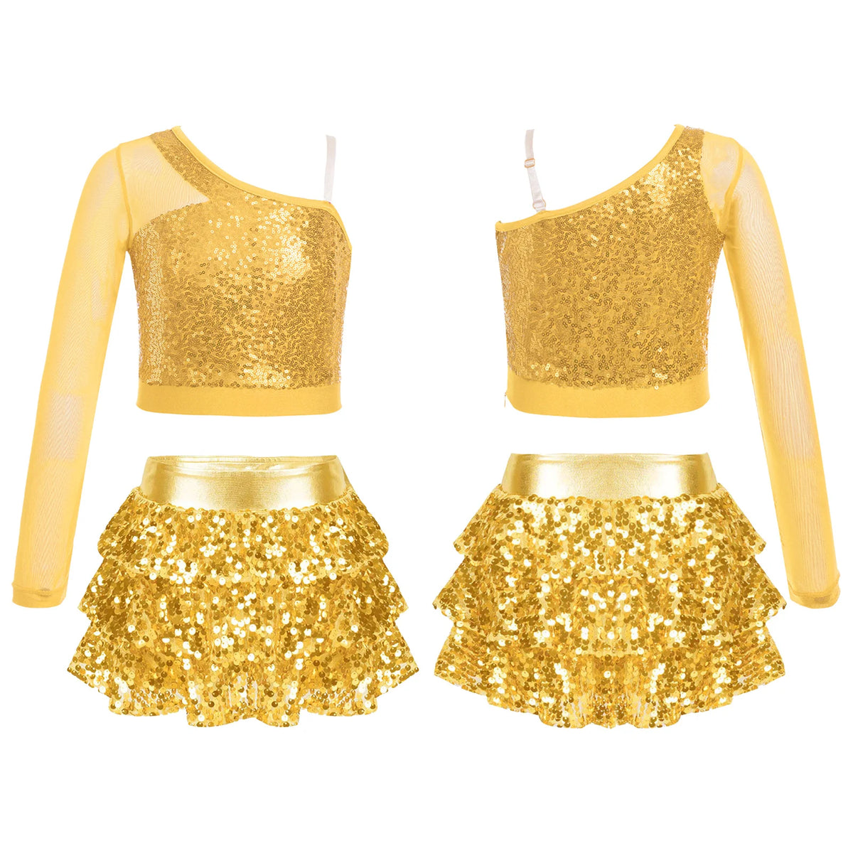 Girls sequin crop top and culotte Latin jazz set