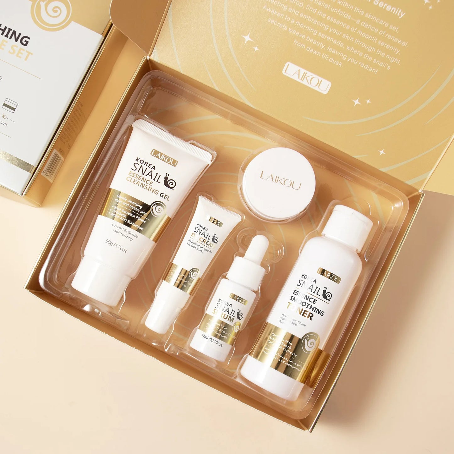 5pcs/set LAIKOU Snail Skin Care Moisturizing Renewing Skincare Collection Anti Wrinkle Hydrating Anti-aging Skin Care Cosmetics