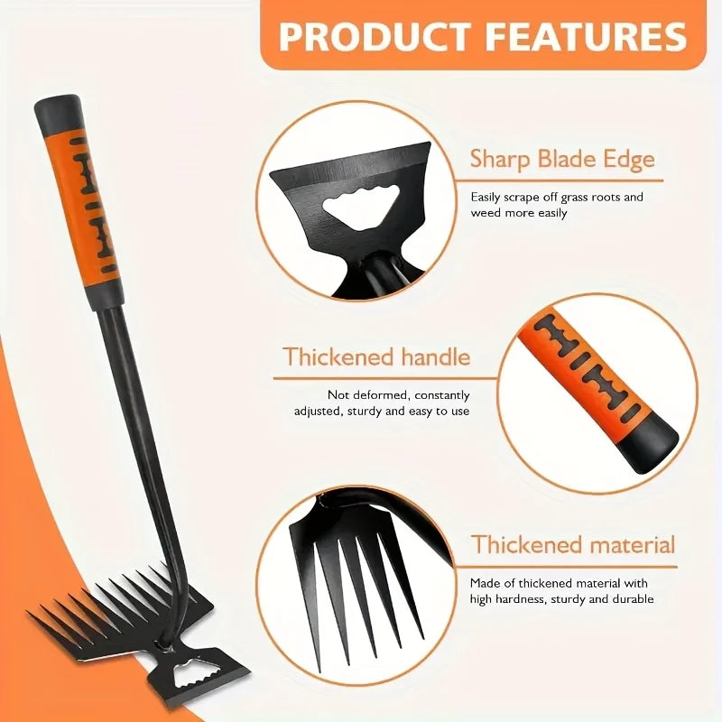 2-in-1 Garden Weeding Rake — Carbon Steel Weeder & Soil Loosener