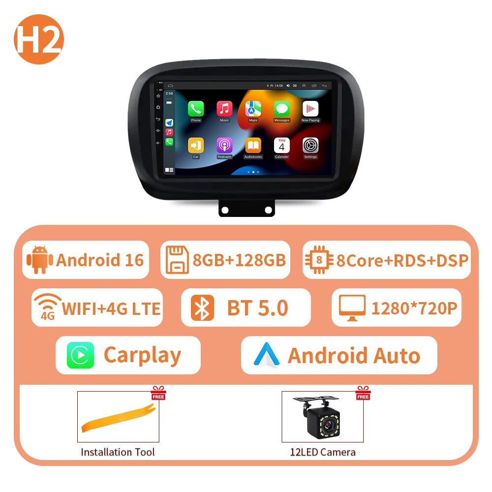 Car Stereo with Apple CarPlay & Android Auto, Compatible with Fiat 500X (2014-2020)