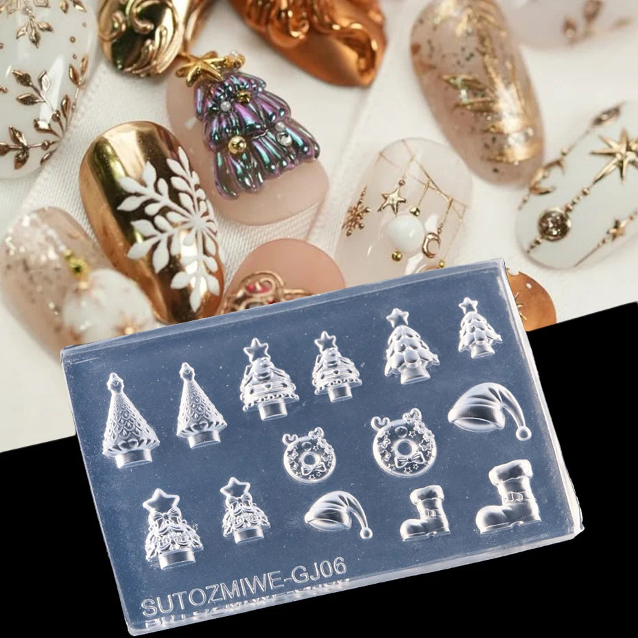 3D Christmas Nail Art Silicone Mold - Christmas tree, Snowflakes, Canes & Ornaments Nail Mold for Festive Nail Decorations DIY