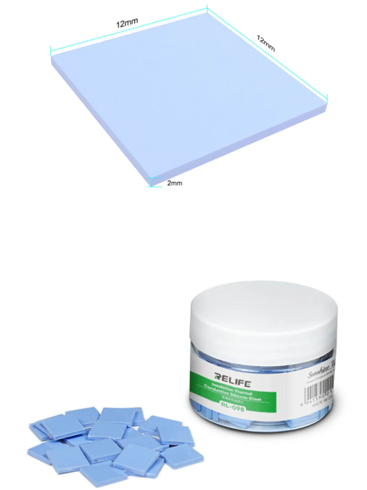 RELIFE RL-098 100PCS Pre-cut Insulating Thermal Pads for IC Chip High Thermal Conductivity Self-adhesive Repair Silicone Sheet