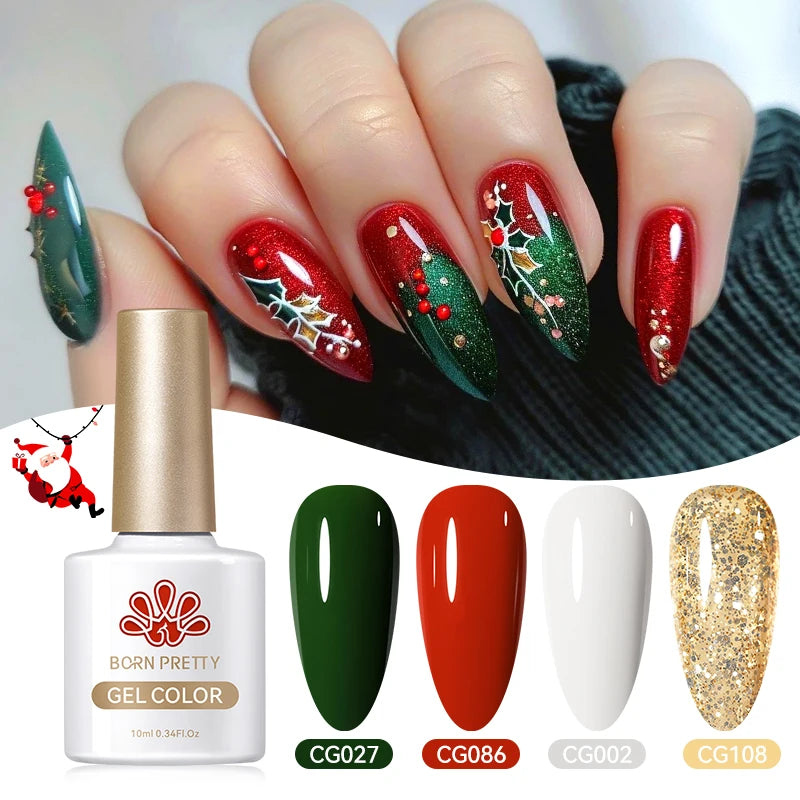 BORN PRETTY Christmas Green Glitter Gel Nail Polish 10ml Sparking Red Glitter White Gold Silver Santa Winter Snowflake Soak Off