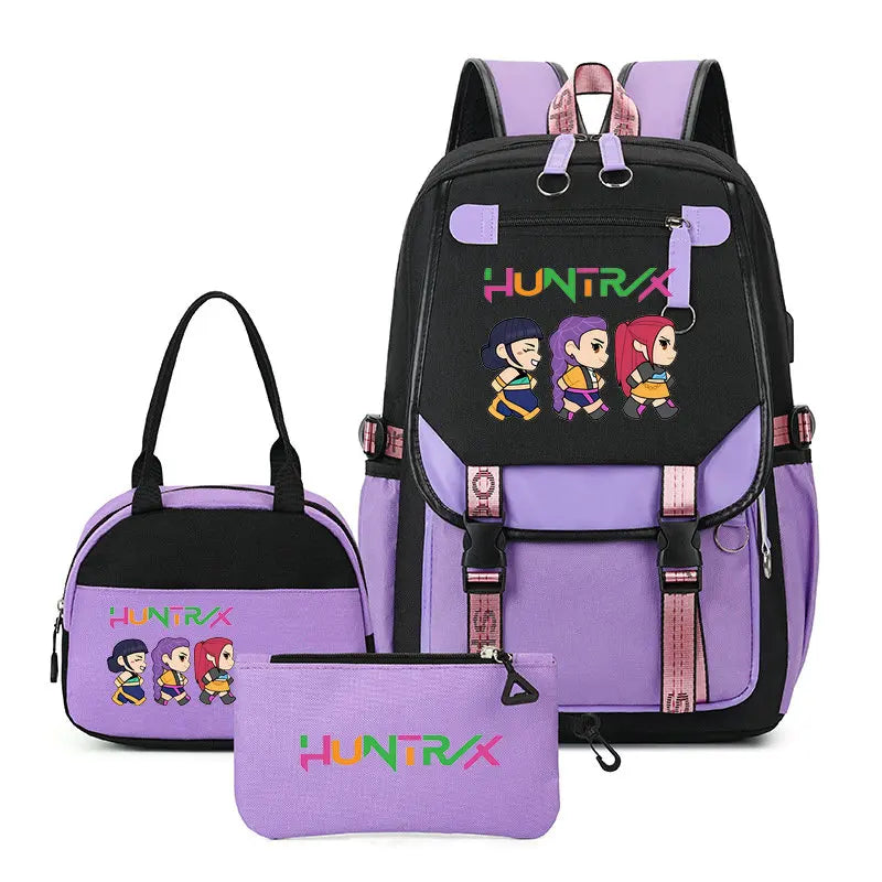 Mochilas Set KPop Demon Hunters Capacity Student SchoolBag For Teenager With Lunch Bags Backpack For Women Boys Girls Daily Use