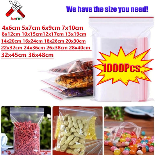 100-1000Pcs Small Zip Lock Plastic Bags Transparent Bag Reclosable Vacuum Storage Bag PE Clear Bag Ziplock Food Storage zip Bags