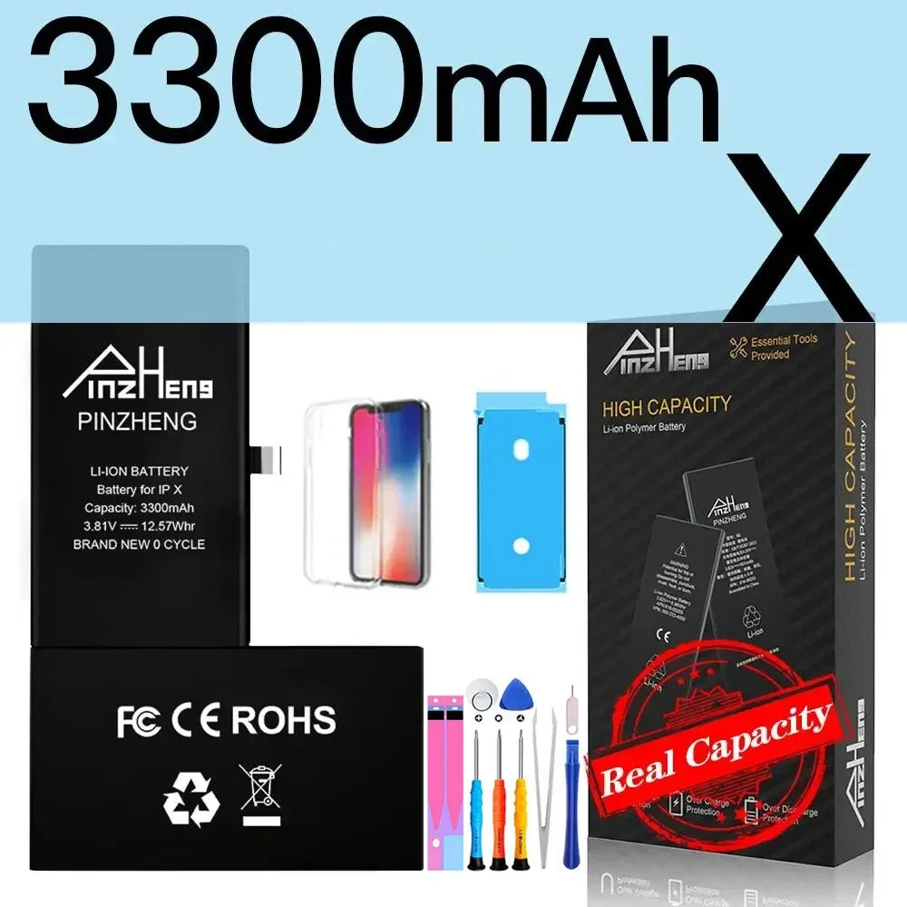 PINZHENG High Capacity Replacement Battery for iPhone X, XR, XS, 11, 12, 13 Mini Max Pro – 1-Year Warranty