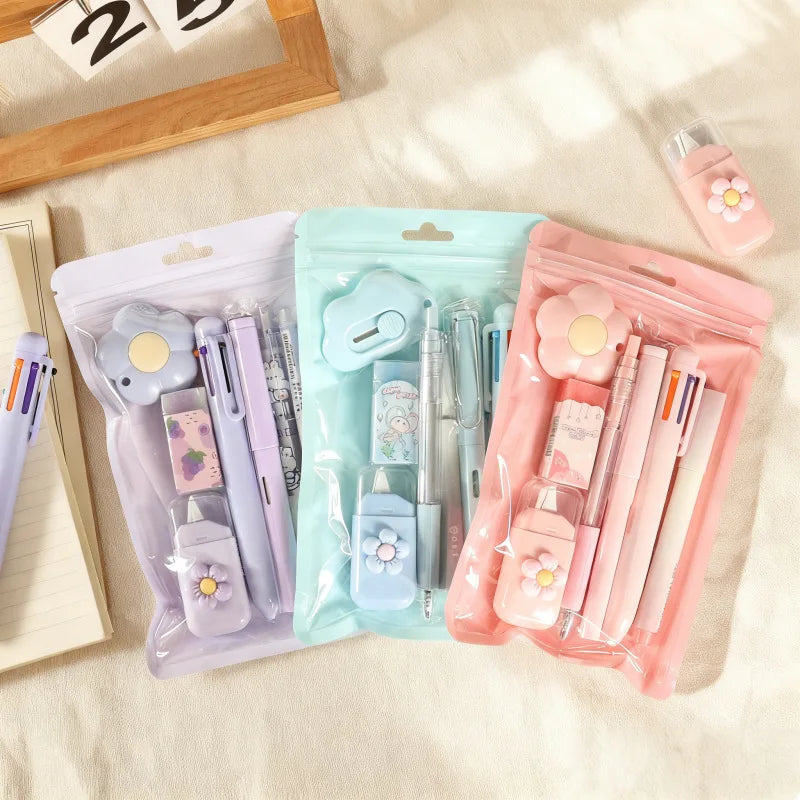 7-Pcs Stationery Set High-Quality Student Graduation Gift Neutral Pen Learning Companion Stationery Pack for Achievers， office
