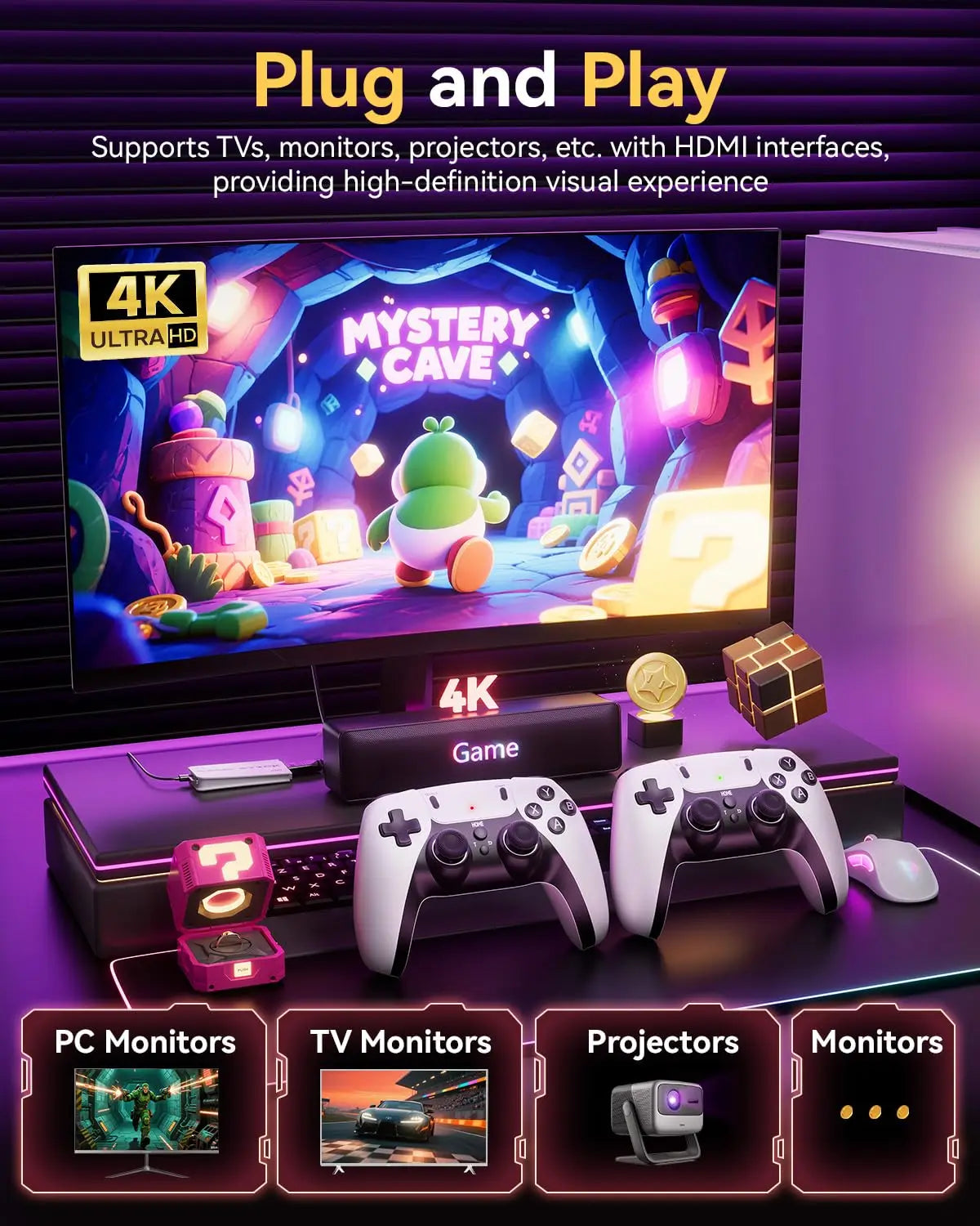 Enhanced Wireless Retro Gaming Console - 4K HDMI, 23 Emulators