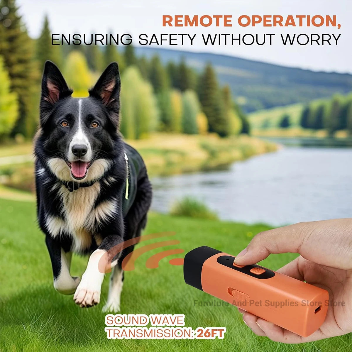 Rechargeable Ultrasonic Dog Repeller & Anti-Bark Deterrent – Dog Training Device with LED Flashlight | Orange