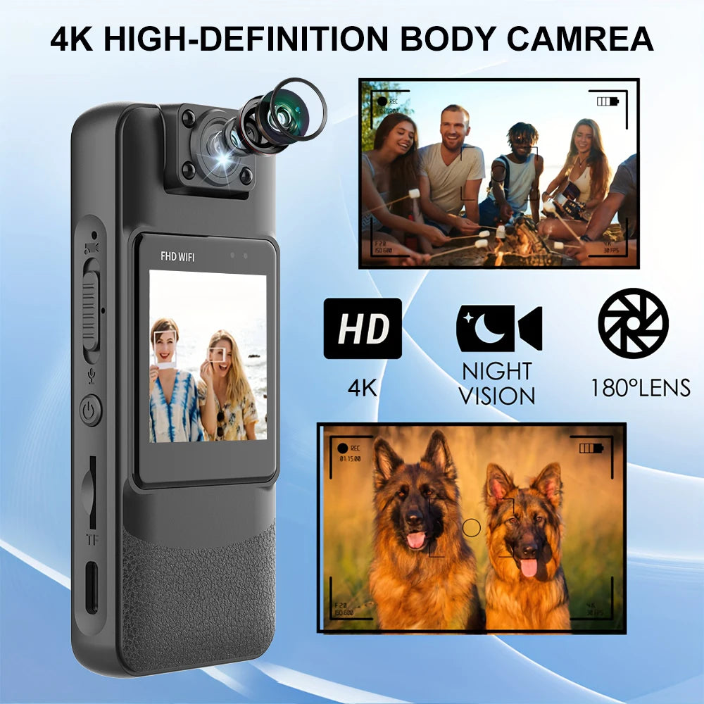 4K WiFi Body-Worn Camera — Night Vision Clip-On Recorder