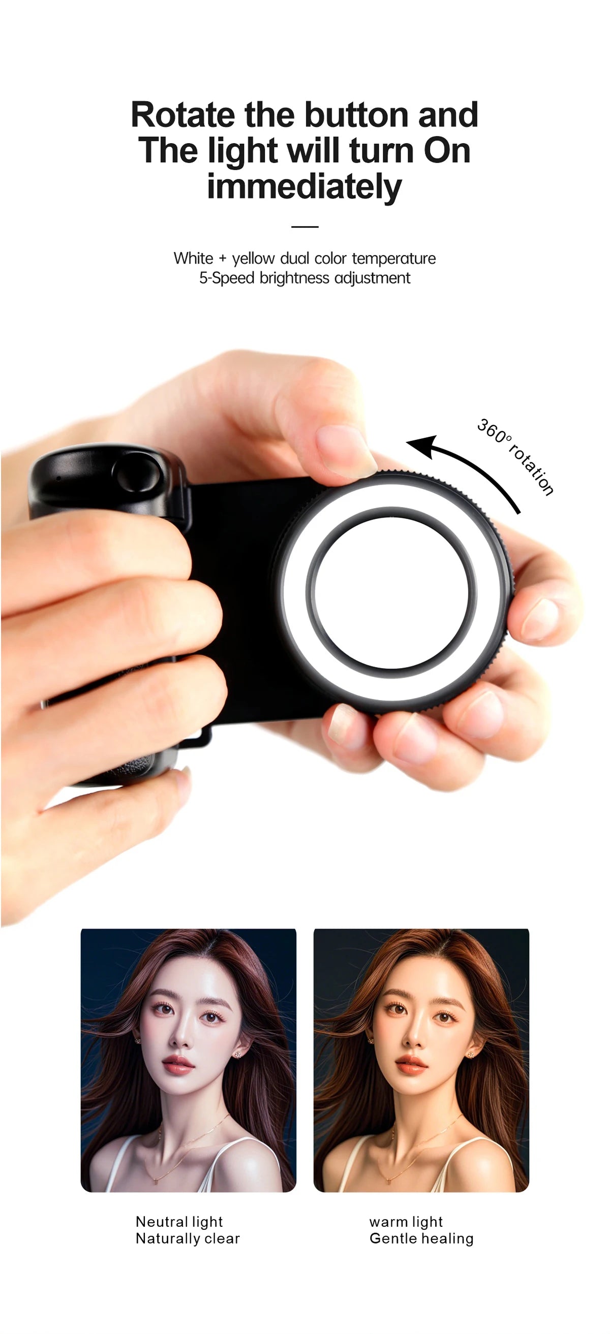 MagSafe Phone Camera Shutter Grip for iPhone 16 Android Bluetooth Selfie Stabilizer With Fill Light for Smartphone Photography