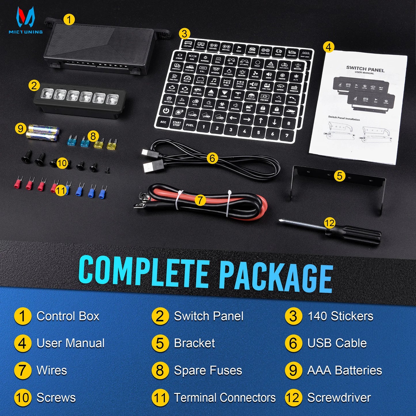 MICTUNING Wireless Switch Panel - 12V 60A/80A, 4 Control Modes
