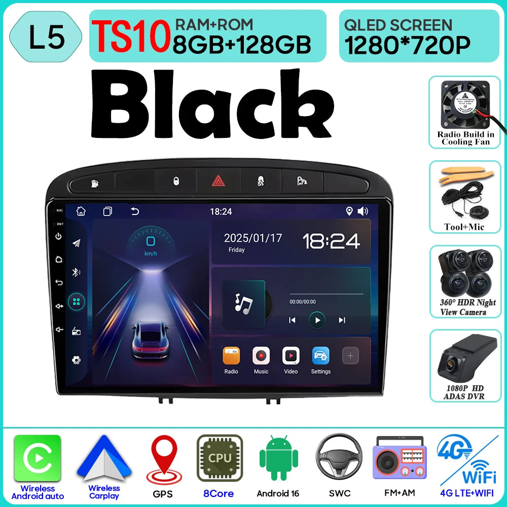 Android 16 Car Radio Player For Peugeot 408 1 2012 - 2020 For Peugeot 308 1 T7 2007 - 2015 Wireless Android Auto Touch Screen 4G