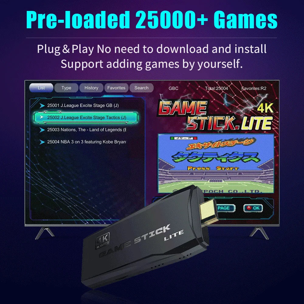 JMachen M8 Game Stick – 25,000+ Games, 4K HD, 64GB, 12 Emulators & 2.4G Wireless Controller | PS1/GBA/MAME