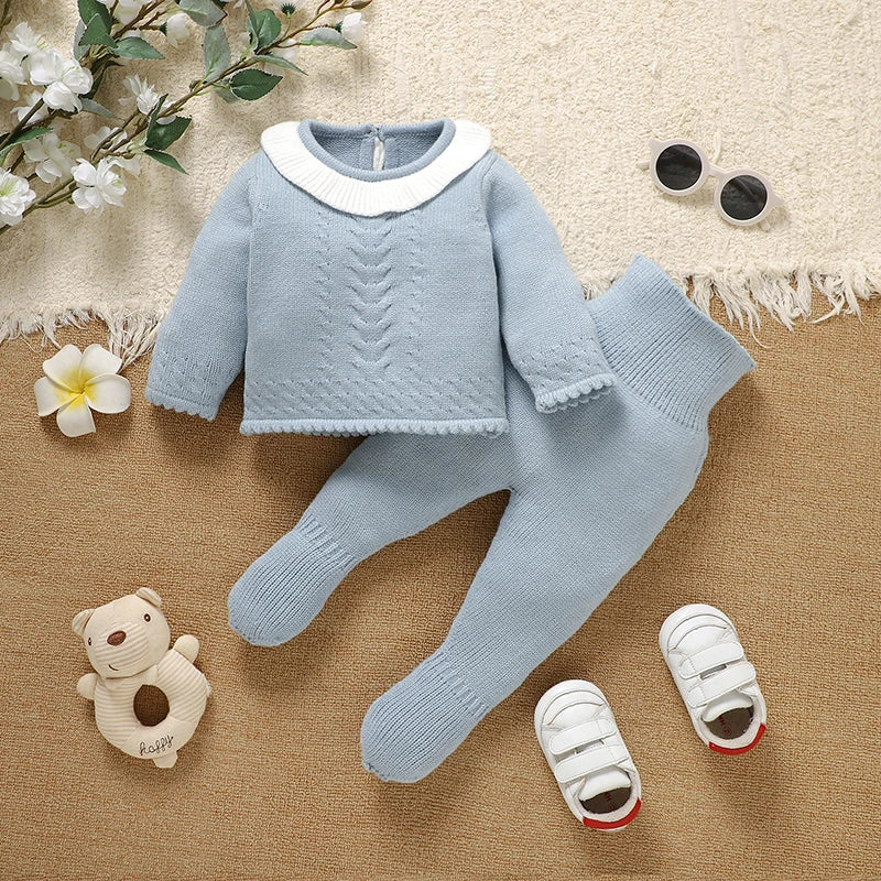 Baby Knit Sweater and Pants Set - Warm Two-Piece Winter Outfit
