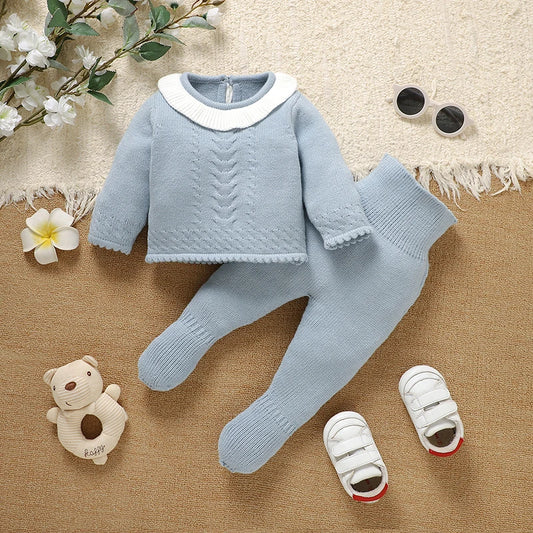 Baby Knit Sweater and Pants Set - Warm Two-Piece Winter Outfit