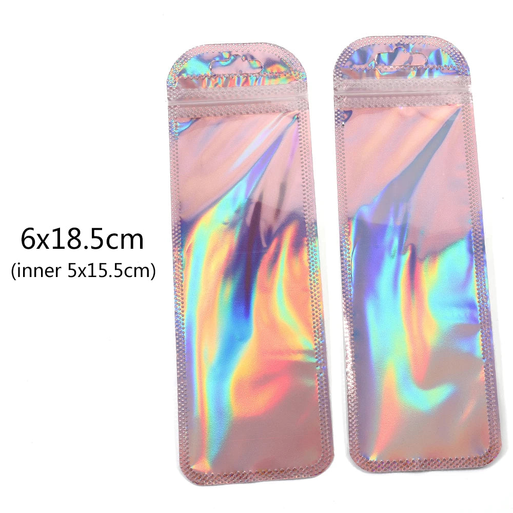50pcs/lot Pink Laser Ziplock Bags Reusable Plastic Transparent Bags for Jewelry Packaging Cosmetic Retail Display Bags