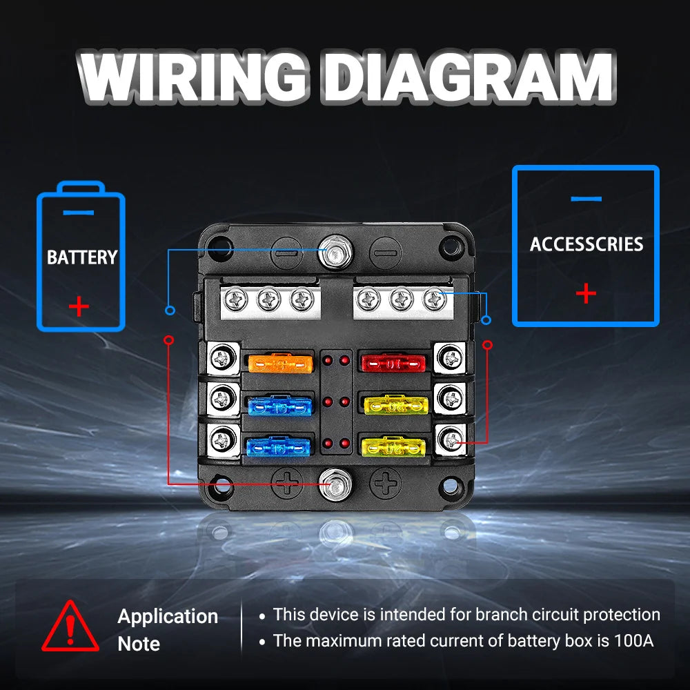 6-12 Way Blade Fuse Block Fuse Box Holder Cover With LED Indicator For a Pillar Switch Panel 12V-24V Board Camper RV Boat