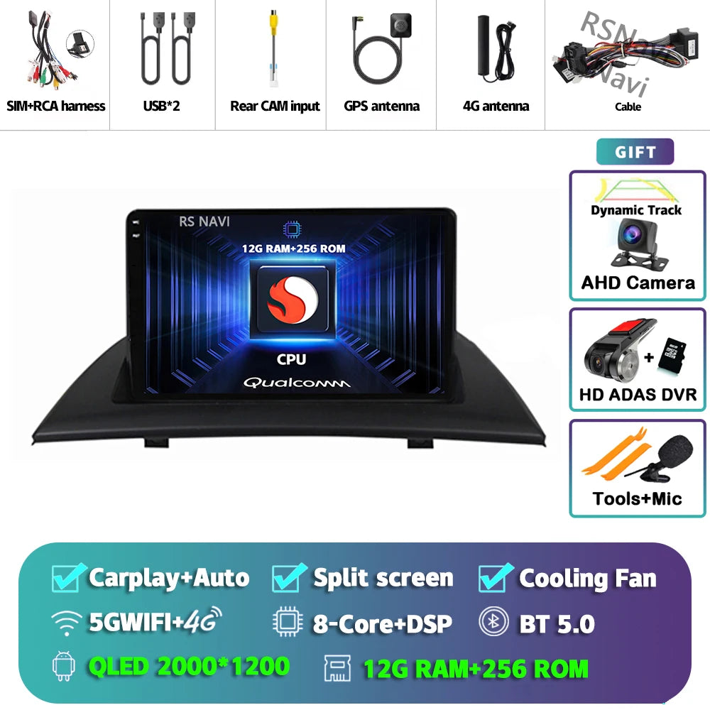 Android 16 Carplay Auto For BMW X3 E83 2004 - 2012 Car Radio GPS Player Multimedia stereo 360 Camera Navigation Video AI Voice