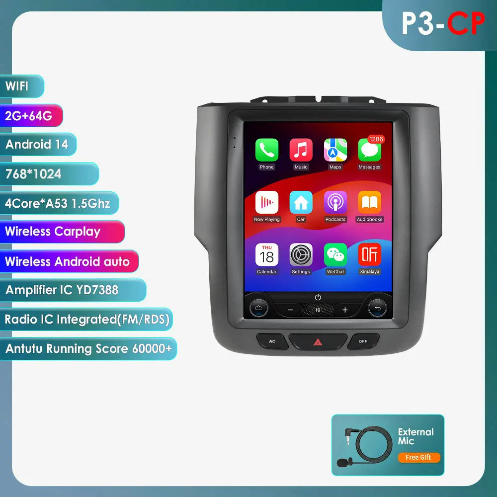 9.7" Tesla-Style Android Multimedia Screen — Dodge RAM 1500/2500/3500 (2013-2018)