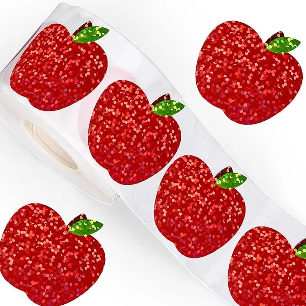 100-500pcs Laser Red Apple Stickers Party Gift Wrapping Label Scrapbook Cartoon Kids Rewards Stationery Stickers