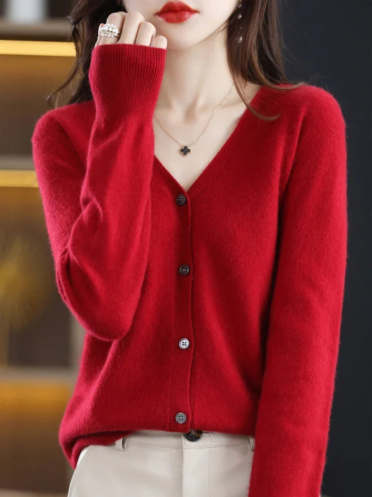 Women's Thin V-Neck Knit Cardigan - Open Front Spring Sweater - photo 4
