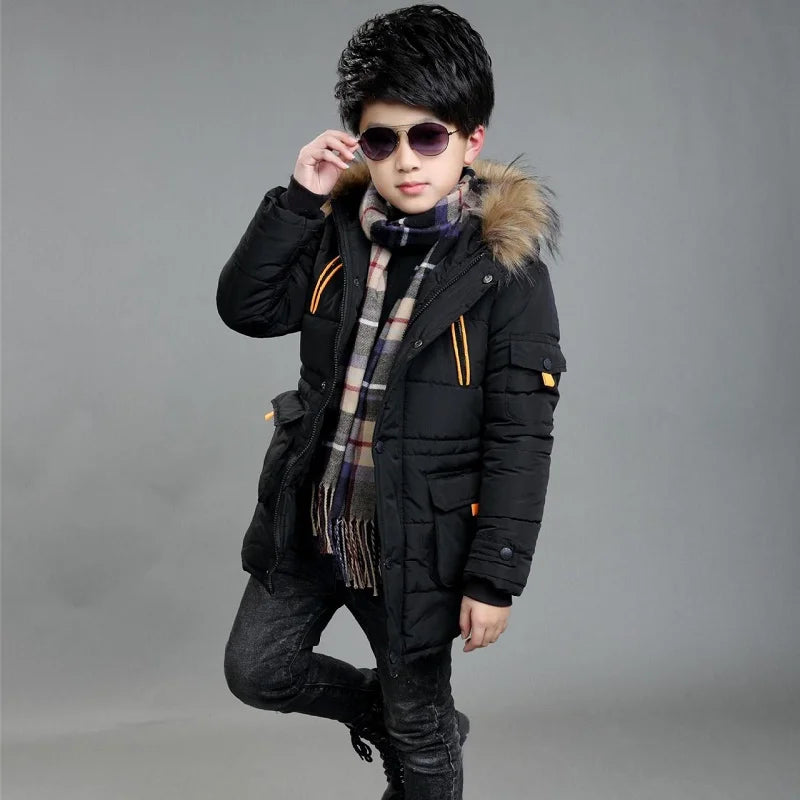 Kids Hooded Puffer Coat with Fur Collar - Mid-Length Winter Jacket - photo 12