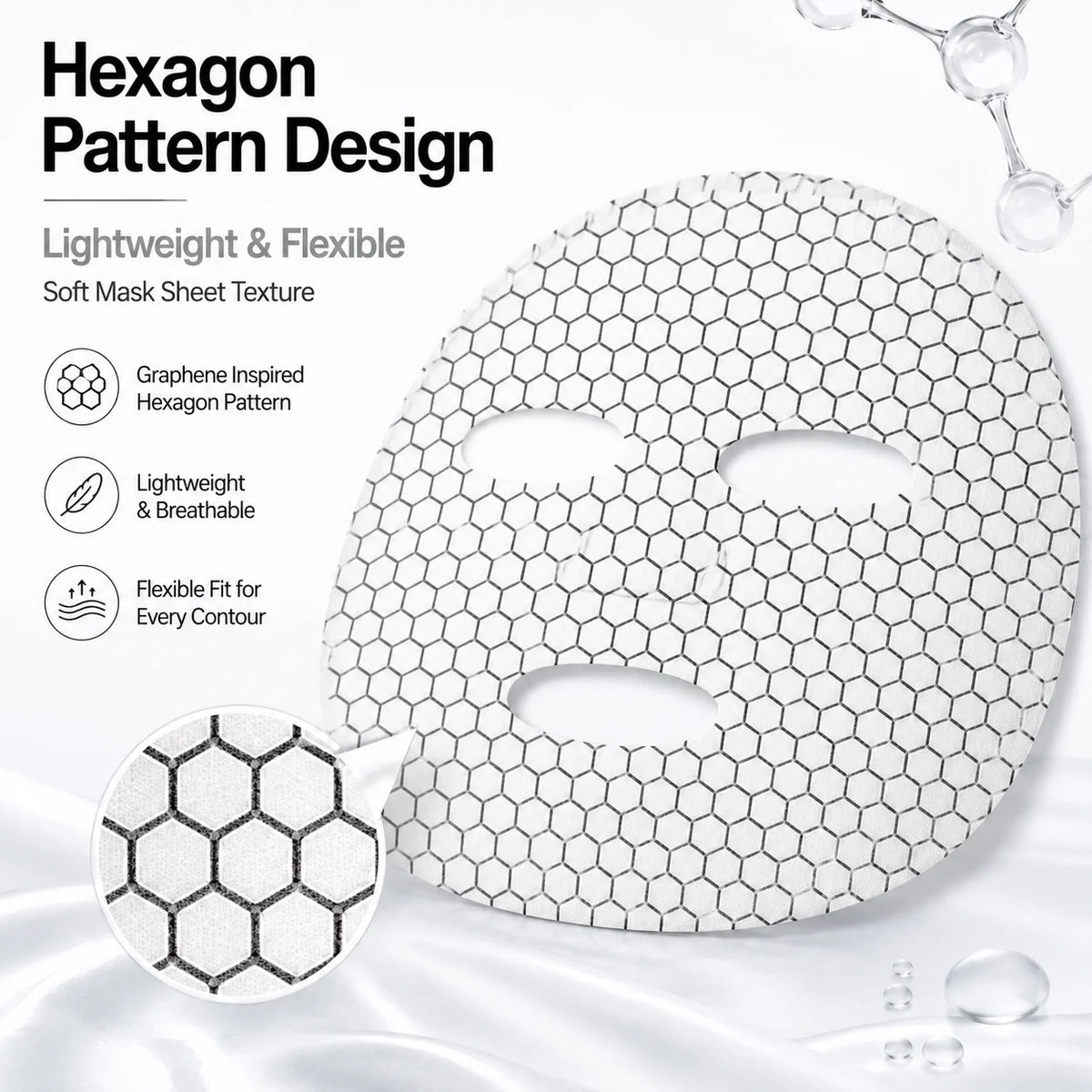 5 PCS Graphene Pattern Facial Mask Sheets, Hexagon Face Mask Sheets, Pre-Cut Lightweight Sheets for Daily Skincare