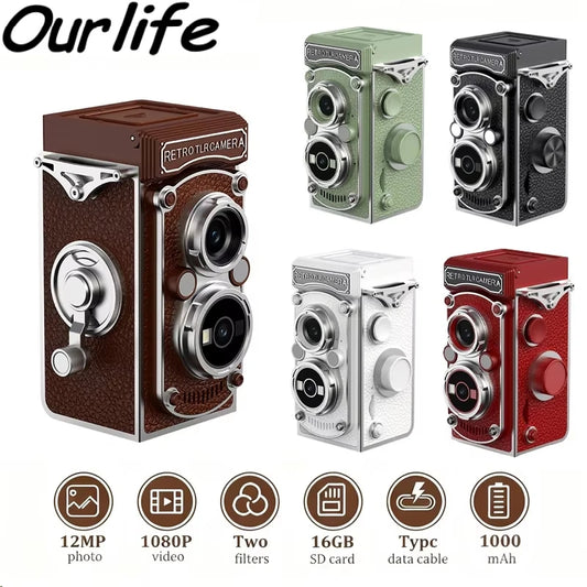 Ourlife Retro Camera 12MP 1080P Vintage Mini Vlog Camera
