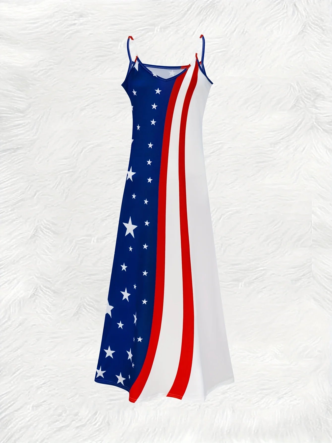 Women's American Flag Stars Long-Sleeve Dress – V-Neck A-Line Casual Vacation Dress