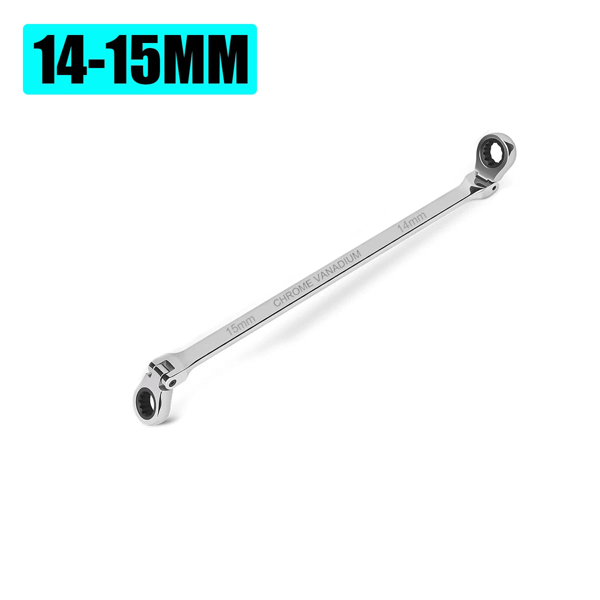 Extra Long Flex-Head Ratcheting Wrench Set, Double Box End Wrench Set, Metric 8-19mm, CR-V Steel