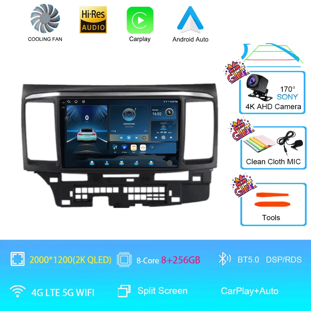 Android 16 For MITSUBISHI LANCER 9 10 X 2008 - 2016 Car Radio video Player 9Inch Stereo Audio GPS Player Carplay Auto Screen