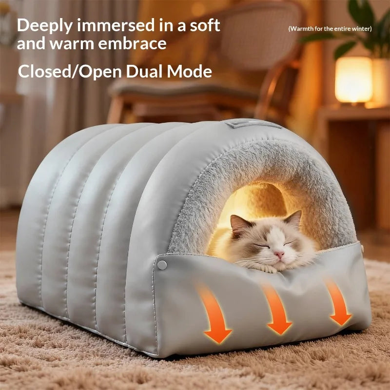 Semi-Enclosed Cat Cave Bed - Washable Winter Cat House with Non-Slip Base - photo 2