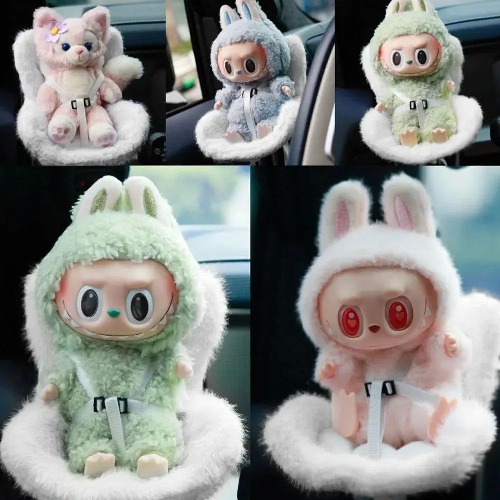 Mini Plush Doll Safety Seat Soft Car Ventilation Safety Chair for Labubu The Monsters Doll Accessories Car Interior Decorations