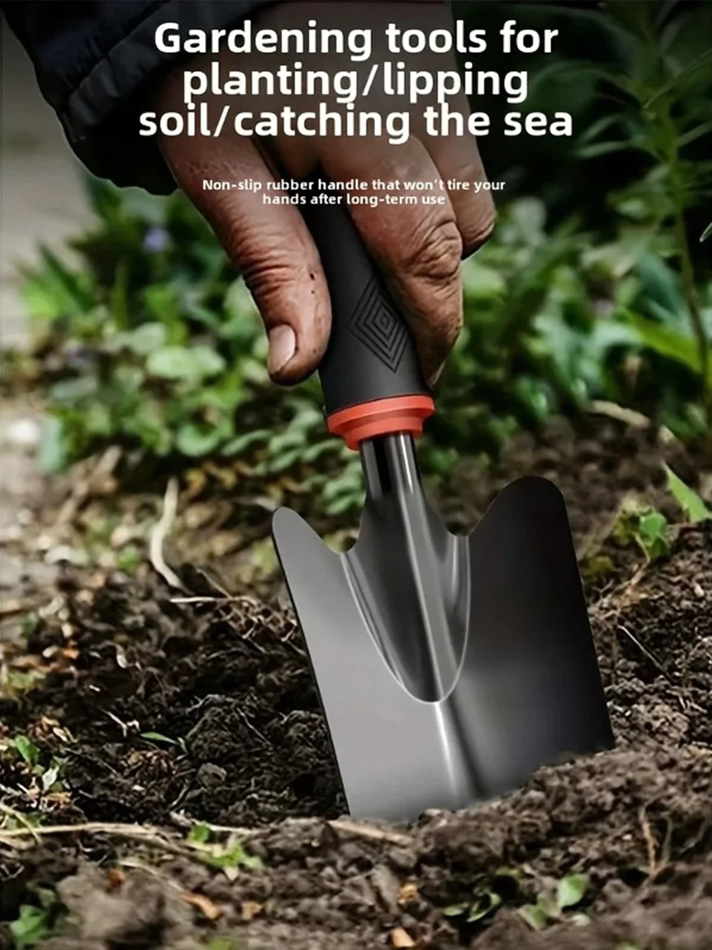 Metal Garden Trowel with Ergonomic Black Handle and Orange Trim - Perfect Tool for Planting Flowers and Vegetables