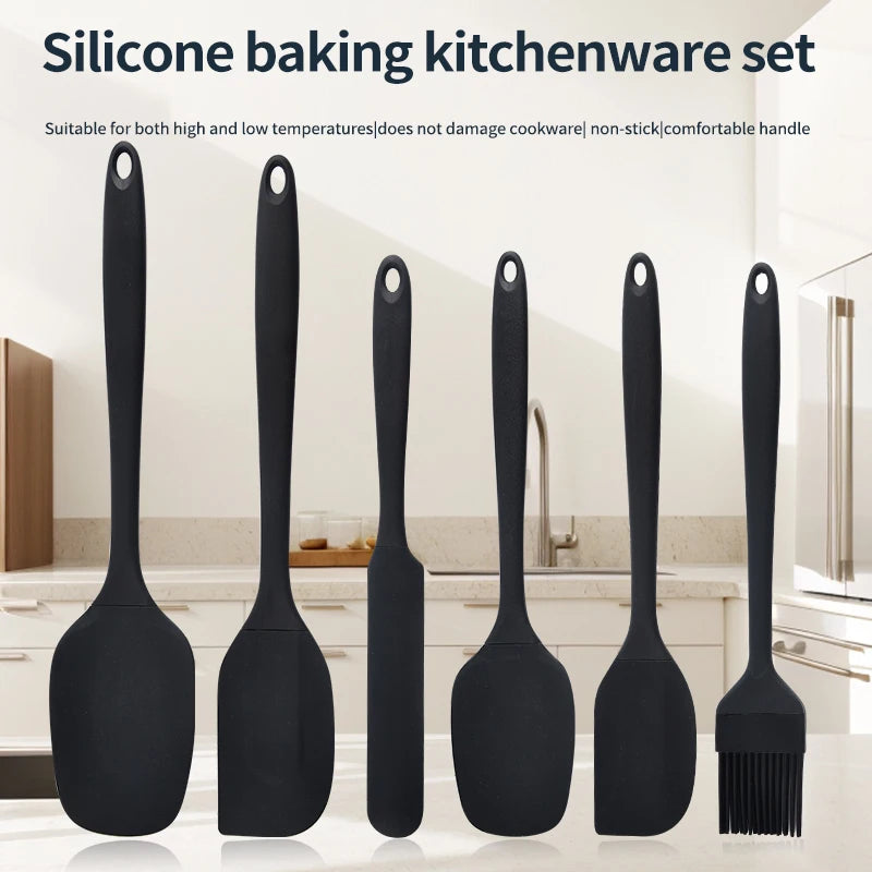 6-Piece Silicone Baking Set - Spatulas, Cream Scraper and Oil Brush