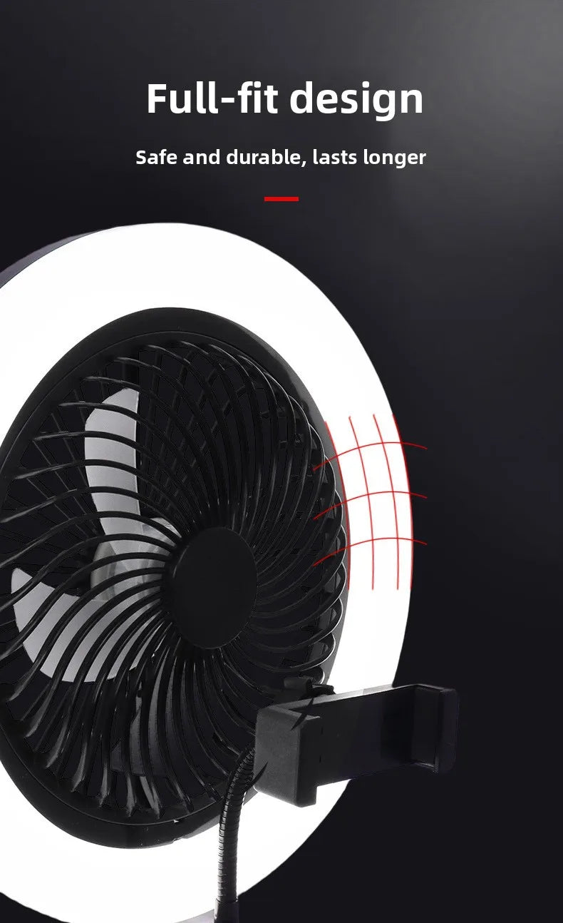Live Stream Fill Light with Fan Adjustable Brightness Temperature Modes Desktop Tripod Fan Lamp for TikTok YouTube