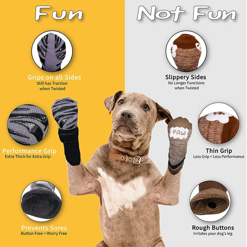 Anti-Slip Pet Dog Socks Paw Protector Traction Control Adjustable Indoor Wear Knitted Pet Socks Machine Washable 4pcs/pack