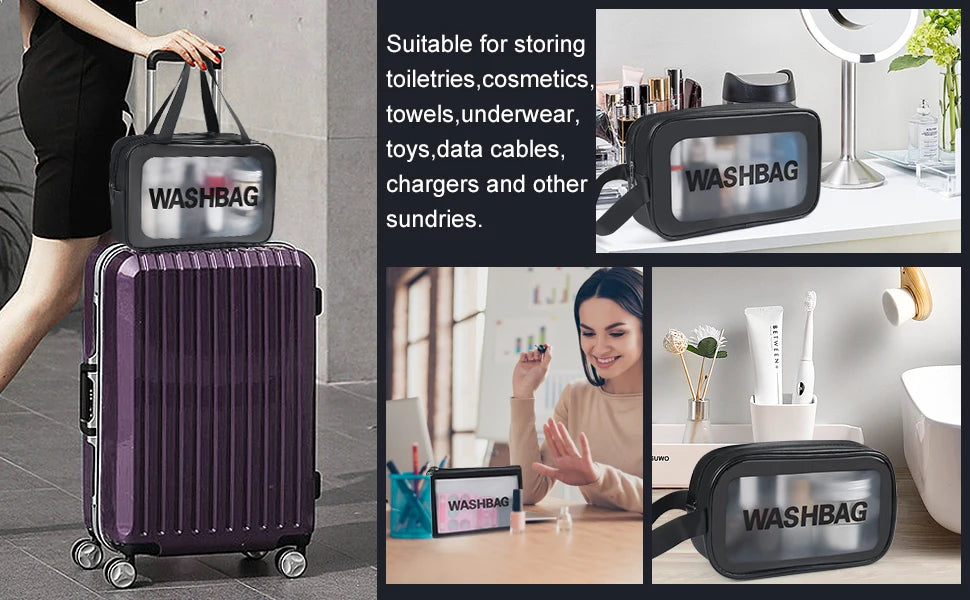 Portable Toiletry Bags with Handle, Translucent Waterproof travel Make up Bags for Women, Large Capacity Travel Cosmetic Bags
