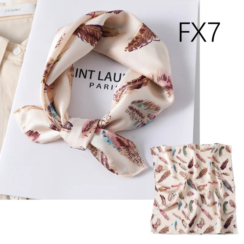 Women's Small Square Neckerchief - 50cm Retro Print Hair Scarf - photo 13
