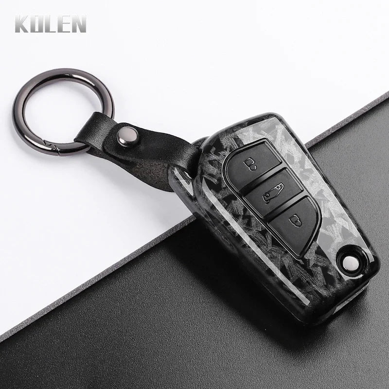 For Toyota Camry RAV4 Forturner Hilux Auris Corolla Avensis Verso Yaris Aygo Scion TC ABS Carbon Fiber Style Car Key Case Cover