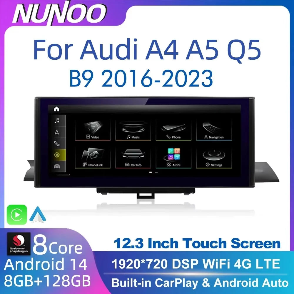12.3" Car Stereo with Apple CarPlay & Android Auto, Compatible with Audi A4 A5 Q5 B9 (2016-2023)