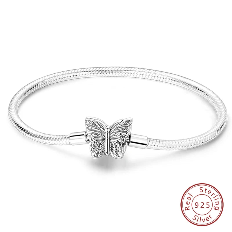 925 Sterling Silver Charm Bracelet – Star Moon Sun Four Leaf Clover Zircon | DIY Birthday Gift for Women (17-20cm)