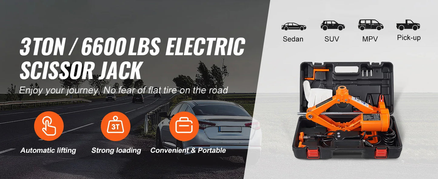 Electric Car Jack 3/5 Ton 12V – Scissor & Hydraulic Jack with Tire Inflator for Truck & SUV