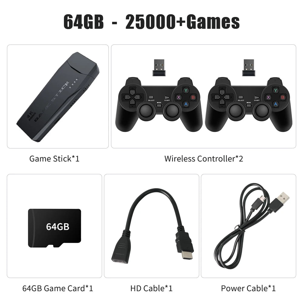 JMachen M8 Game Stick – 25,000+ Games, 4K HD, 64GB, 12 Emulators & 2.4G Wireless Controller | PS1/GBA/MAME
