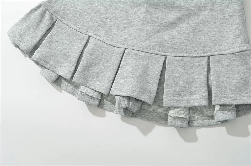 KEYANKETIAN New Women's Terry fabric Low waist Y2K Mini Skirt Wide pleat Decoration Light grey Flounce A Line Skort Hot sweet